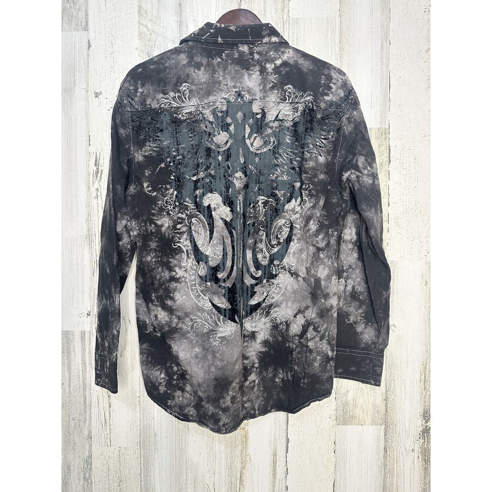 Y2k Eighty Eight Affliction Style Grunge Mens M Graphic Pearl Snap Rockabilly LS